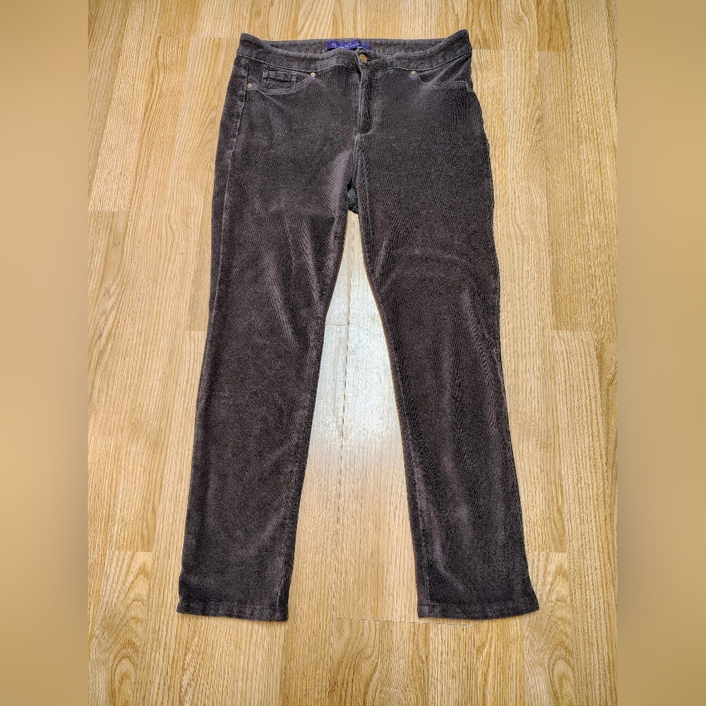 Gloria Vanderbilt Women's Brown Cordaroy 5 Pocket Zipper Front Jeans Size 16P
